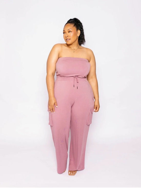 Fancy Homebody Pants - Strapless Cargo Jumpsuit in Dusty Mauve